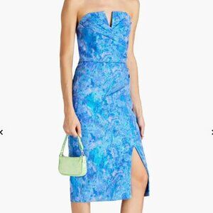 Aidan Mattox Strapless Pleated Metallic Jacquard Dress Size 6 Royal Blue